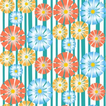 Textured floral seamless pattern, red yellow blue color, gradient petal chamo Stock Illustration