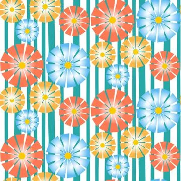 Textured floral seamless pattern, red yellow blue color, gradient petal chamo Stock Illustration
