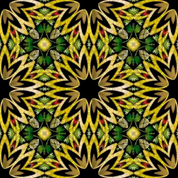 Textured floral vector seamless pattern. Colorful tapestry background. Repeat 스톡 일러스트