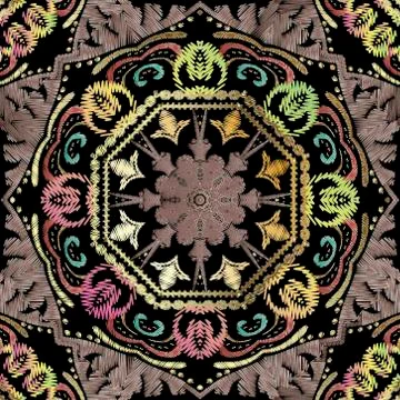 Textured floral vector seamless pattern. Colorful tapestry background. Repeat Illustrazione stock