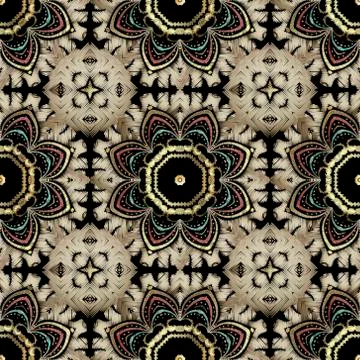 Textured floral vector seamless pattern. Colorful tapestry background. Repeat 스톡 일러스트