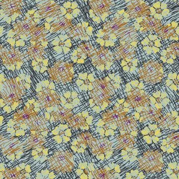 Textured flower meadow seamless vector pattern in muted colors Stock Illustration