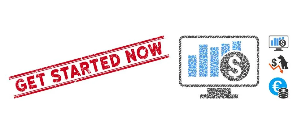 Textured Get Started Now Line Seal with Mosaic Stock Market Monitoring Icon Stock Illustration