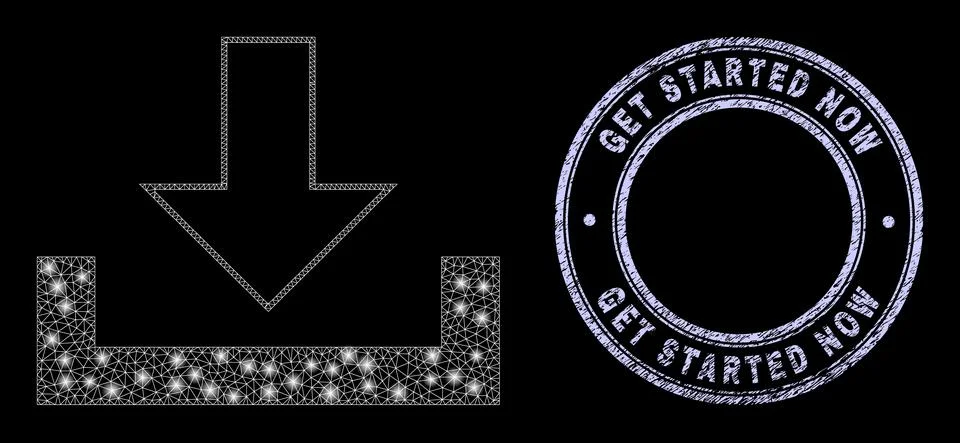 Textured Get Started Now Stamp and Light Network Download with Light Spots Illustrazione stock