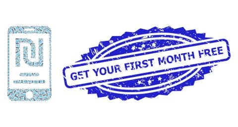 Textured Get Your First Month Free Stamp and Recursion Shekel Mobile Account Stock Illustration