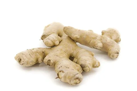 Textured ginger displayed on bright white studio surface. Stock-Fotos