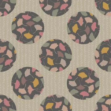 Textured gingko leaf polka dot seamless pattern. Japanese circle style homespun 스톡 일러스트