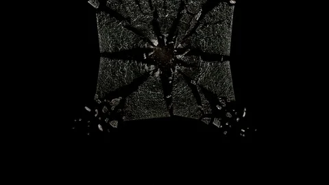 Textured Glass breaking in slow motion on black background Stock Footage 126225377