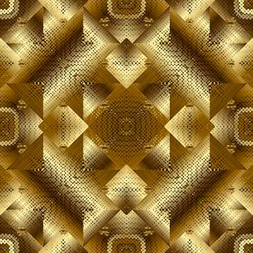 Textured gold 3d halftone vector seamless pattern. Golden surface grunge back Stock Illustration