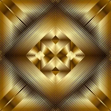 Textured gold 3d lines vector seamless pattern. Golden waffled surface backgr Illustrazione stock