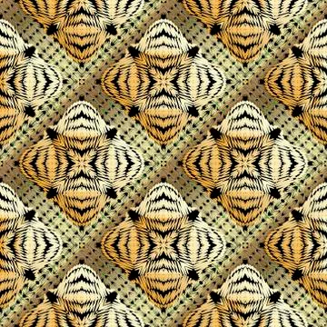 Textured gold vector seamless pattern. Abstrac tapestry background. Repeat gr 스톡 일러스트