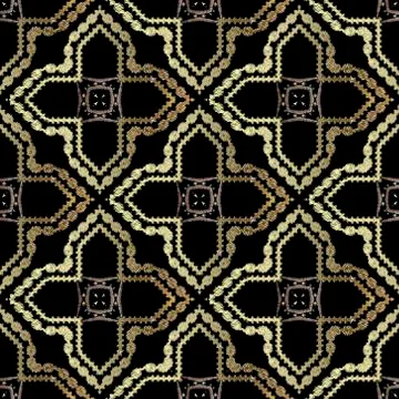 Textured gold vector seamless pattern. Arabian tapestry background. Repeat gr Illustrazione stock