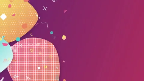 Textured gradient blobs and Memphis shapes on the left of a purple gradient Stock Footage 348277982