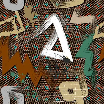 Textured graffiti style seamless pattern. Digital halftone colorful backgroun Stock Illustration