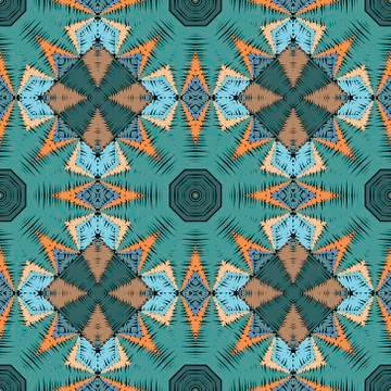 Textured grunge vector seamless pattern. Tapestry zig zag mandalas background 스톡 일러스트