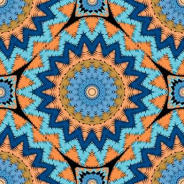 Textured grunge vector seamless pattern. Tapestry zig zag mandalas background Stock Illustration