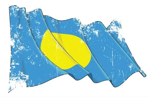 Textured Grunge Waving Flag of Palau Stock Illustration