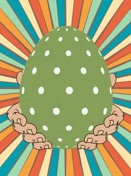 Textured hand drawn pair of hands holding an Easter egg Ilustração Stock
