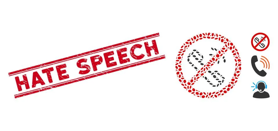 Textured Hate Speech Line Stamp with Collage No Phone Calls Icon Illustrazione stock