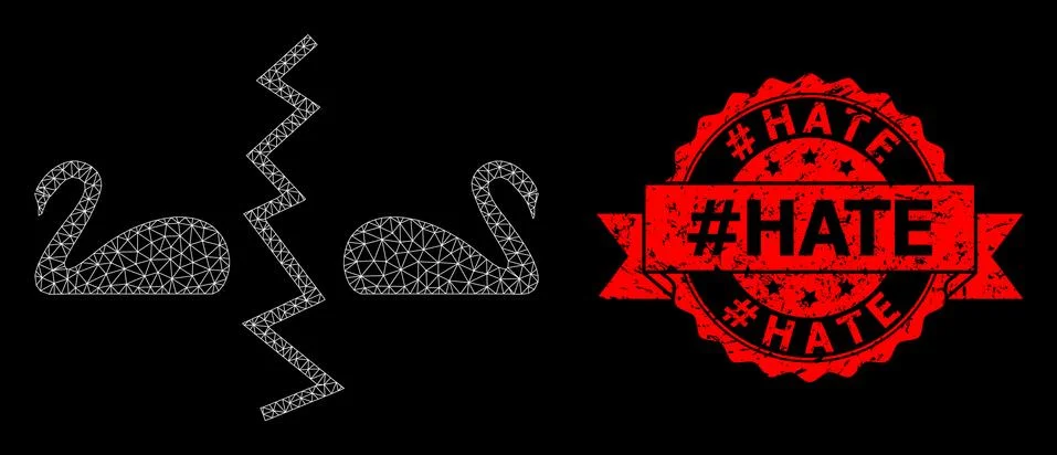 Textured #Hate Stamp and Web Network Divorce Swans Stock Illustration