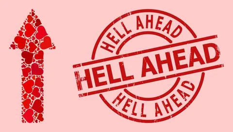 Textured Hell Ahead Stamp and Red Love Up Arrow Collage Illustrazione stock