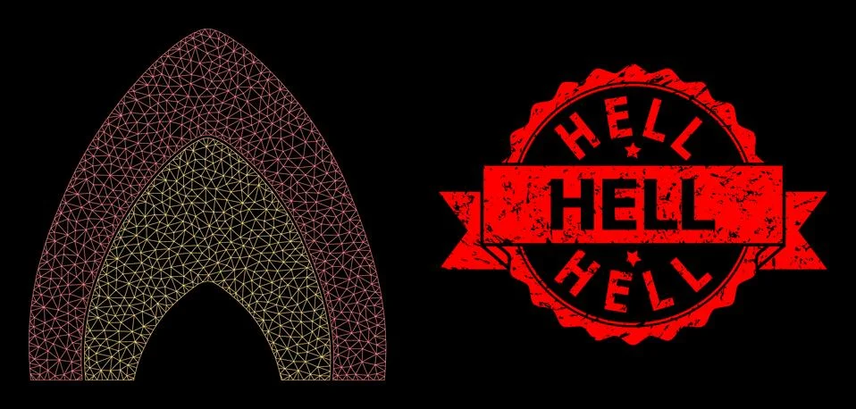 Textured Hell Stamp and Polygonal Mesh Fire Flame Illustrazione stock