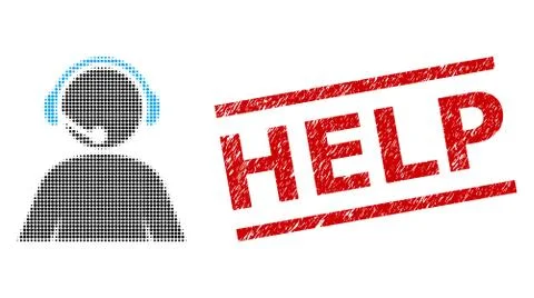 Textured Help Stamp and Halftone Dotted Call Center Operator Illustrazione stock