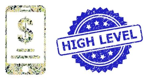 Textured High Level Stamp Seal and Military Camouflage Collage of Mobile Dollar Stock Illustration