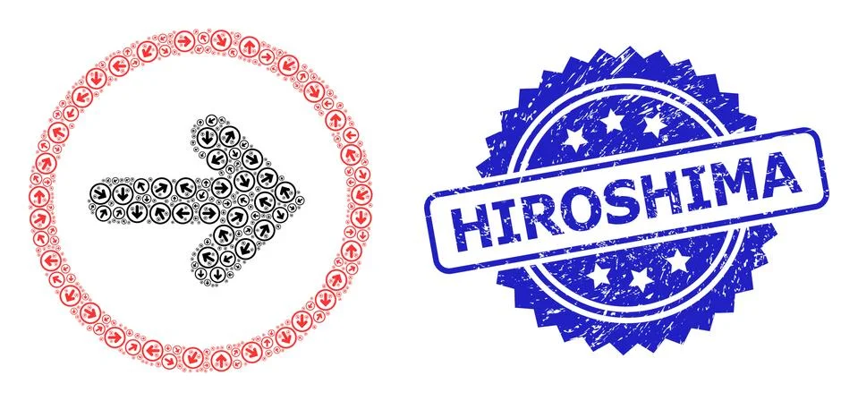 Textured Hiroshima Stamp and Recursion Right Pointer Icon Composition Stockillustratie
