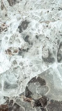 Textured ice surface with natural patterns and earthy elements creating a unique Stock Photos