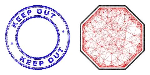Textured Keep out Zombie Zone Seal and Linear Irregular Mesh Stop Octagon Stock Illustration