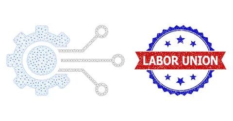 Textured Labor Union Round Rosette Bicolor Seal and Mesh 2D Digital Sensor Cog Illustrazione stock