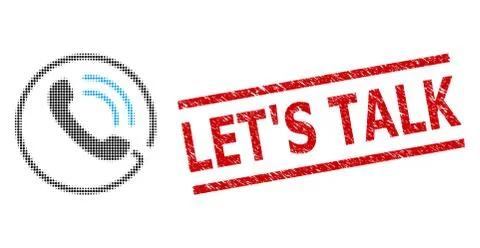 Textured Let'S Talk Stamp and Halftone Dotted Phone Call Illustrazione stock