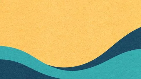 Textured light yellow paper background with dark teal and turquoise wavy li.. Illustrazione stock