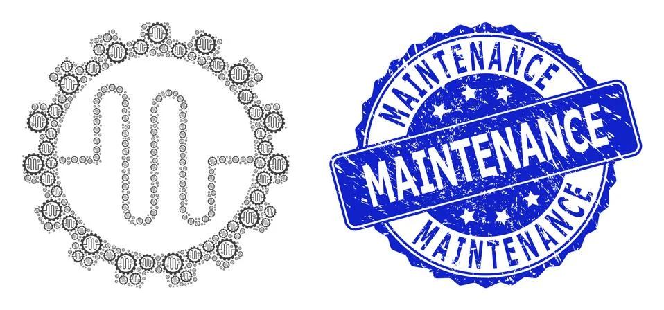 Textured Maintenance Round Seal Stamp and Recursion Pipe Service Cog Icon Mosaic Stock Illustration