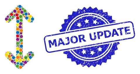 Textured Major Update Stamp Seal and Colorful Collage Swap Arrows Vertically Stock Illustration
