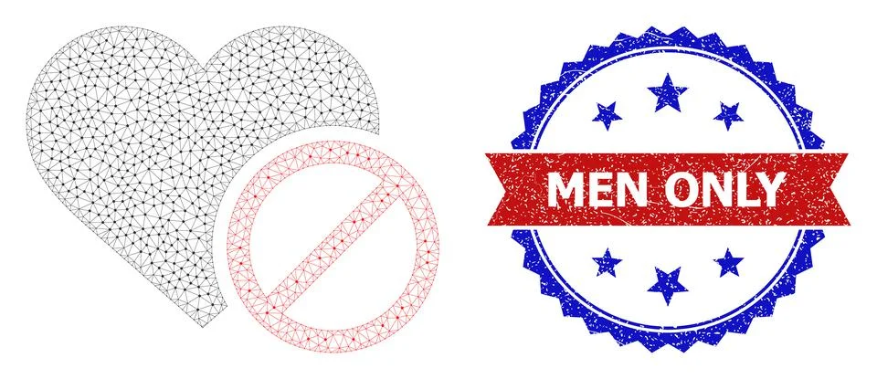 Textured Men Only Round Rosette Bicolor Seal Stamp and Mesh Wireframe Forbidden Stock Illustration