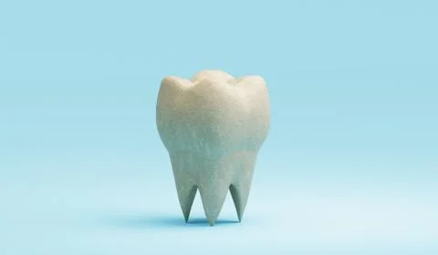Textured molar tooth on blue background, 3d illustration Illustrazione stock