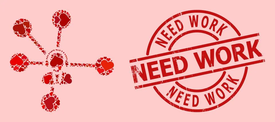 Textured Need Work Stamp Seal and Red Valentine Operator Relations Collage Stock Illustration