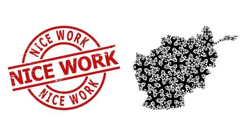 Textured Nice Work Stamp Seal and Repair Spanners Mosaic of Afghanistan Map Stock Illustration