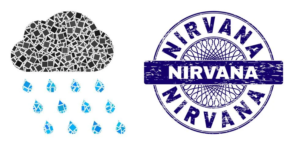 Textured Nirvana Badge and Geometric Rain Cloud Mosaic Stockillustratie