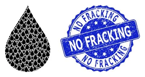 Textured No Fracking Round Seal Stamp and Recursion Oil Drop Icon Composition Illustrazione stock