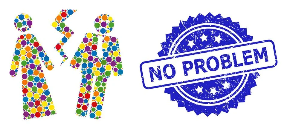 Textured No Problem Stamp and Colorful Mosaic Broken Wedding Stock Illustration