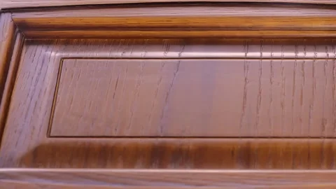 Textured oak solid wood kitchen facade close up Stock Footage 226414099