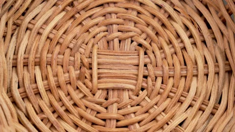Textured pattern of empty handcraft rattan wicker bowl Stock Footage 272456111