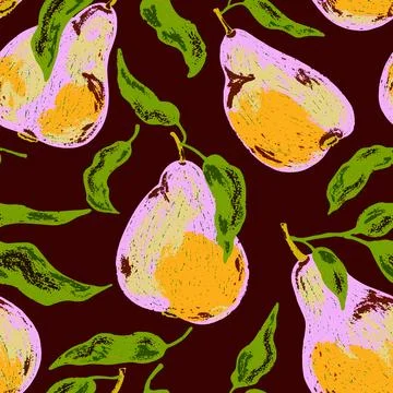 Textured pears. Fruit pattern. Cartoon style. Hand drawn elements. Vector sea Stock Illustration