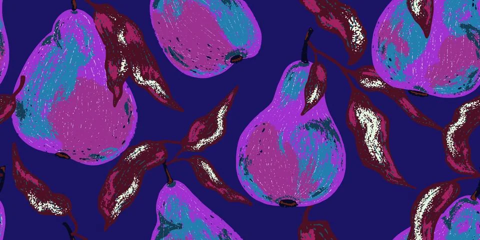 Textured pears. Fruit pattern. Cartoon style. Hand drawn elements. Vector sea Stock Illustration