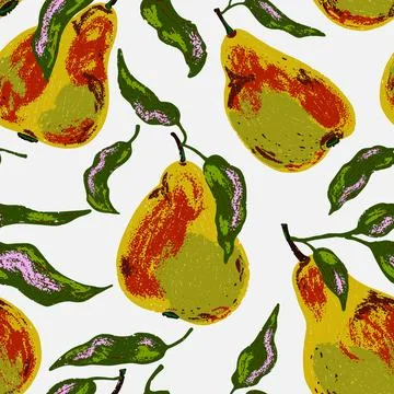 Textured pears. Fruit pattern. Cartoon style. Hand drawn elements. Vector sea Stock Illustration