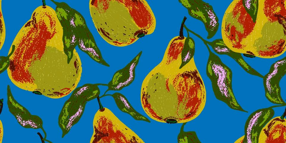 Textured pears. Fruit pattern. Cartoon style. Hand drawn elements. Vector sea Stock Illustration