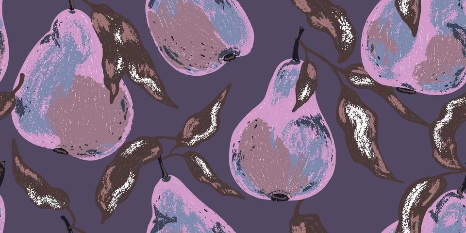 Textured pears. Fruit pattern. Cartoon style. Hand drawn elements. Vector sea Stock Illustration